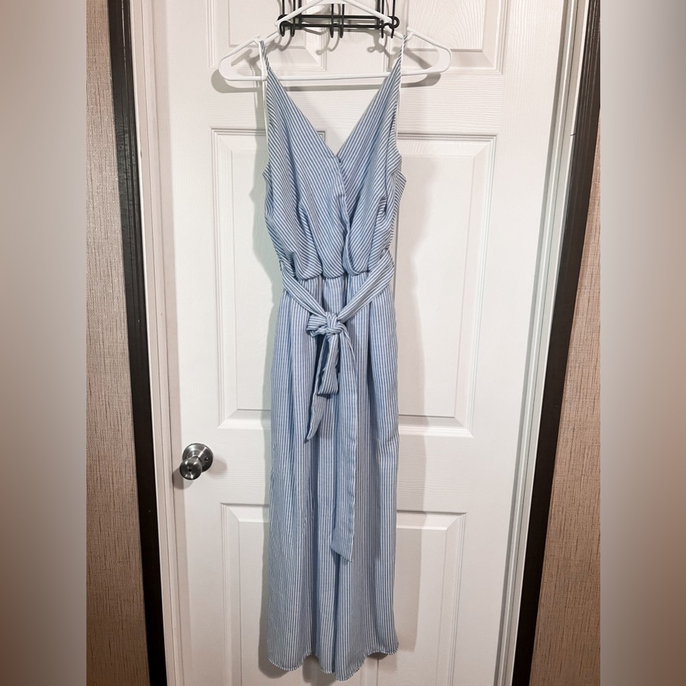 Sienna Sky Blue and White Striped Jumpsuit